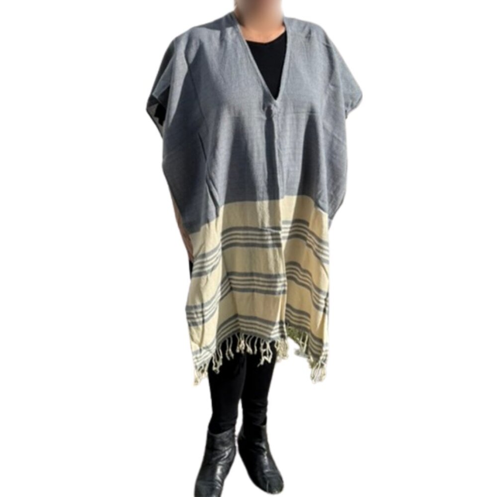 Tribe Alive Handmade India Cotton Poncho Caftan One Size NWOT Boho Artisan Strip